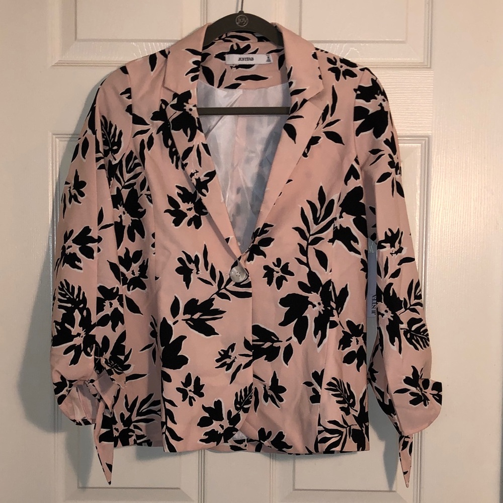 Pink flower bow sleeve blazer